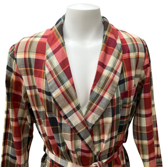 VTG Rabhor Robe One Size Belted Red Plaid Lightweight Cotton Blend  Loungewear - Picture 2 of 14